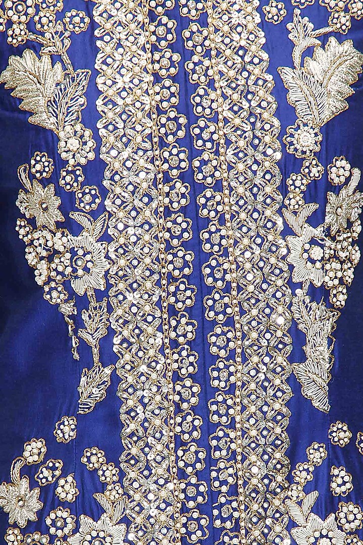Blue dabka embroidered jacket with dhoti pants available only at Pernia's Pop-Up Shop.