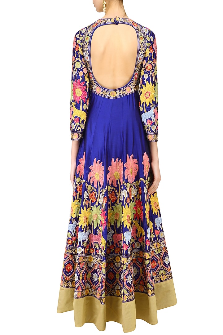 Blue embroidered anarkali with dupatta available only at Pernia's Pop Up Shop.