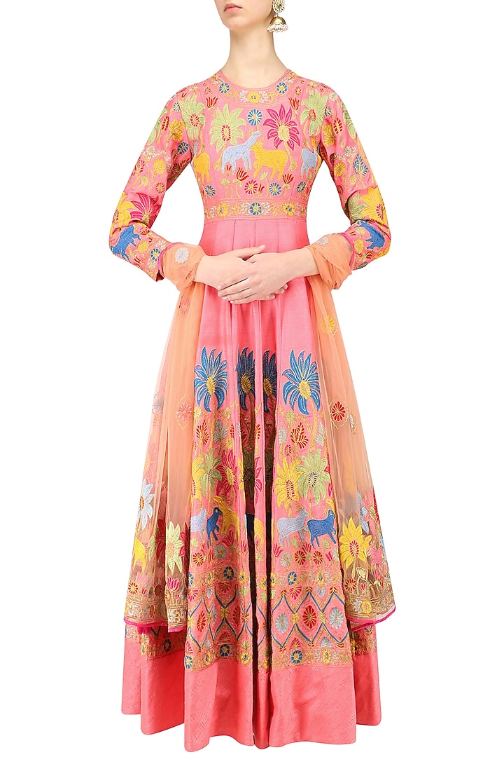 Pink embroidered anarkali with dupatta available only at Pernia's Pop Up Shop.