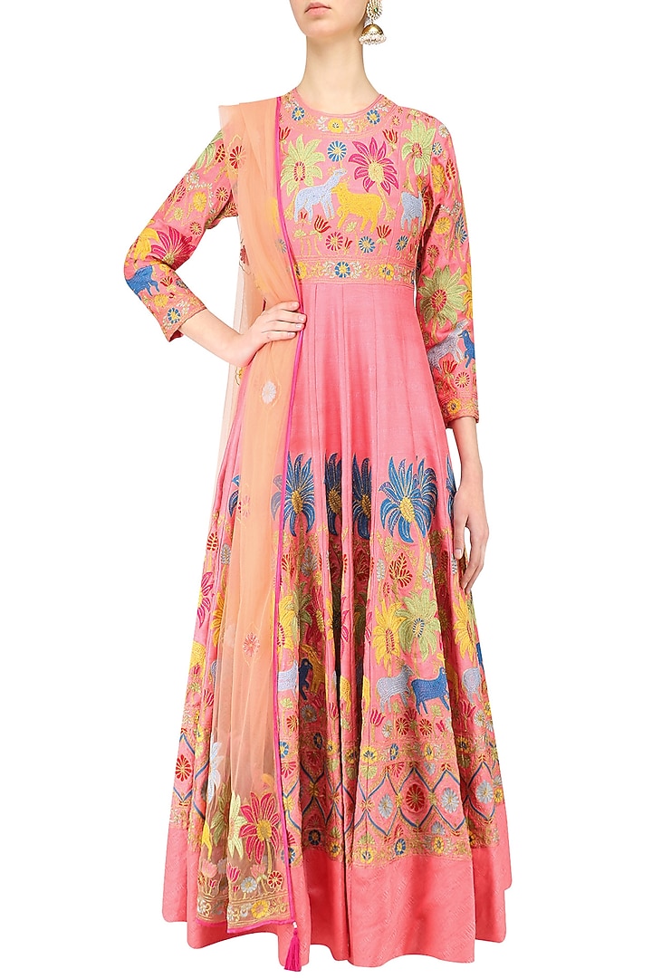 Pink embroidered anarkali with dupatta available only at Pernia's Pop Up Shop.