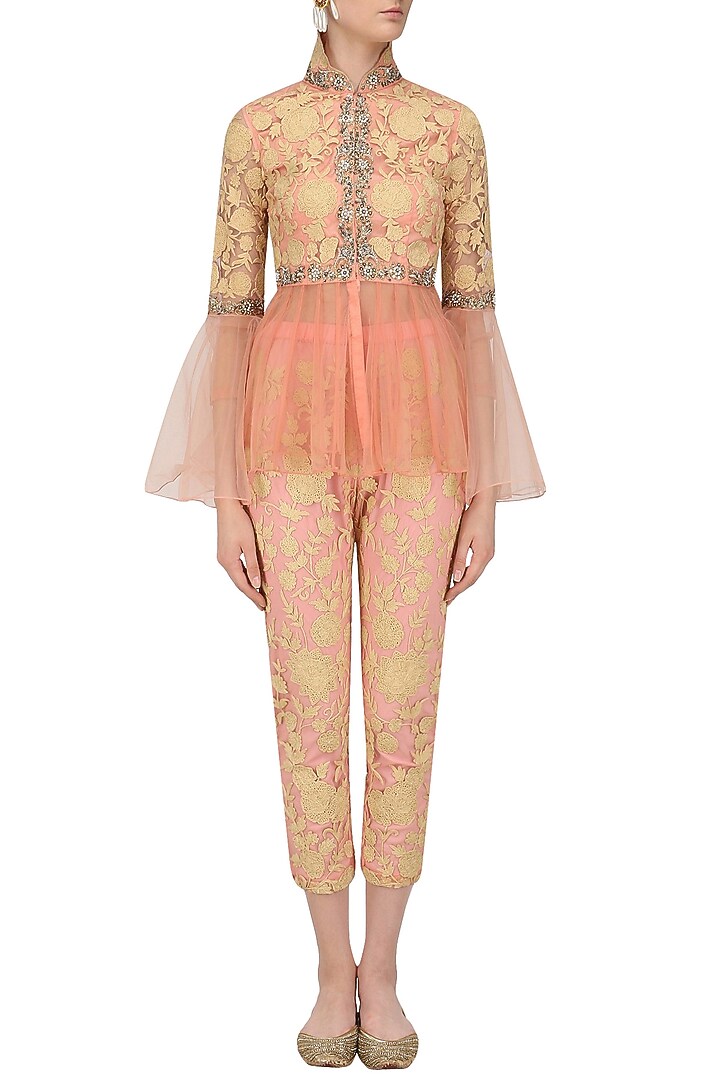PINK PEARL EMBROIDERED PEPLUM JACKET SET main image 1
