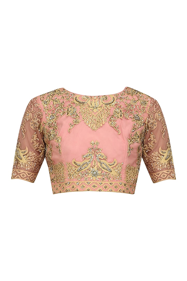 Peach and Gold Floral Zari Embroidered Blouse by Sonali Gupta
