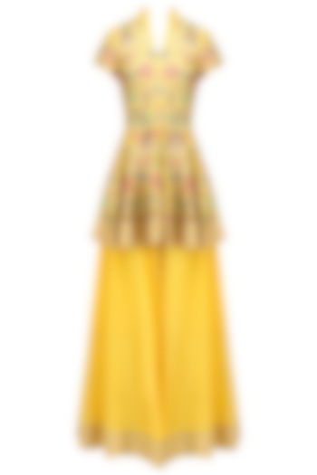 Yellow aari work kurta sharara sets available only at Pernia's Pop Up Shop.