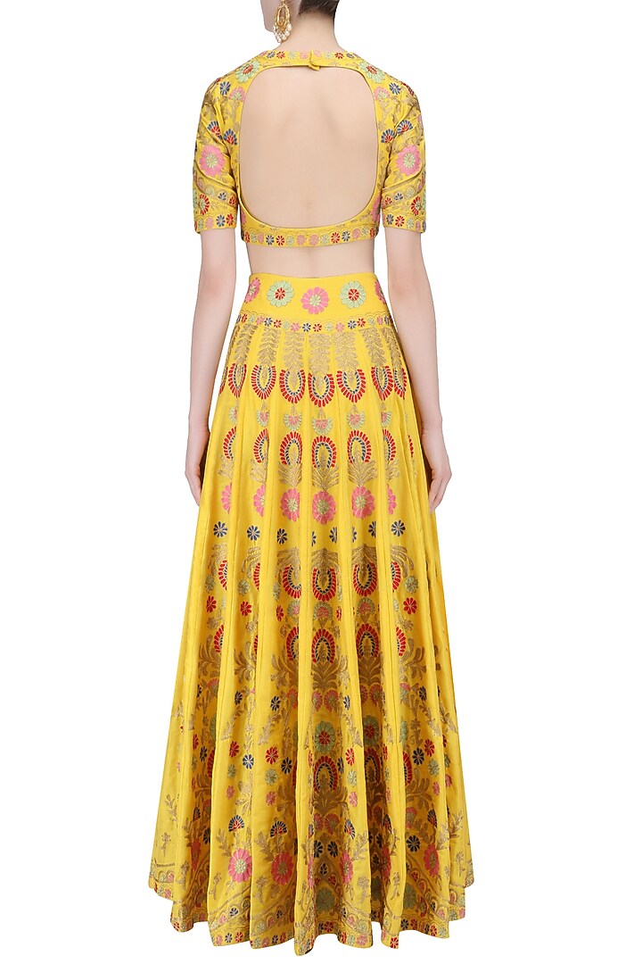 Yellow aari work lehenga set available only at Pernia's Pop Up Shop.