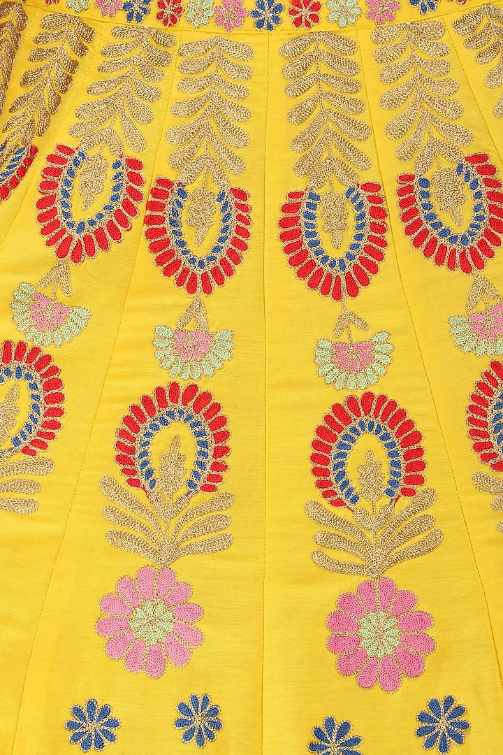 Yellow aari work lehenga set available only at Pernia's Pop Up Shop.