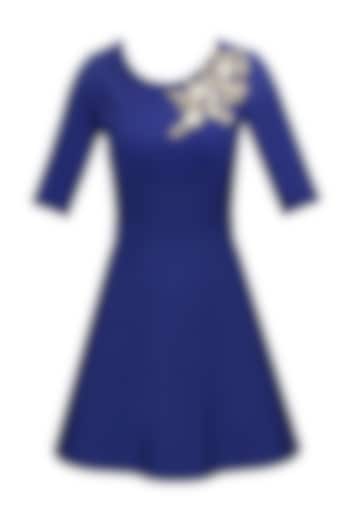 Blue dabka embroidered dress available only at Pernia's Pop-Up Shop.