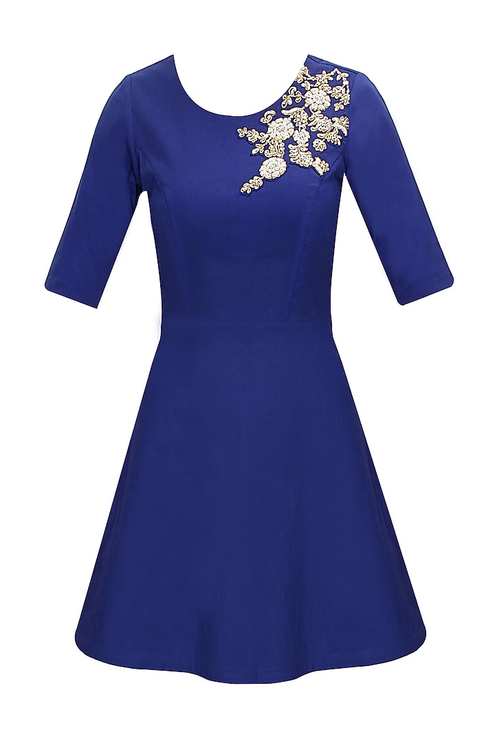 Blue dabka embroidered dress available only at Pernia's Pop-Up Shop.