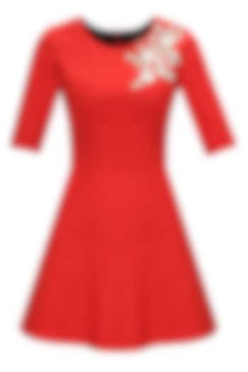 Red dabka embroidered dress available only at Pernia's Pop-Up Shop.