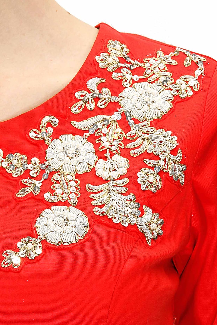 Red dabka embroidered dress available only at Pernia's Pop-Up Shop.