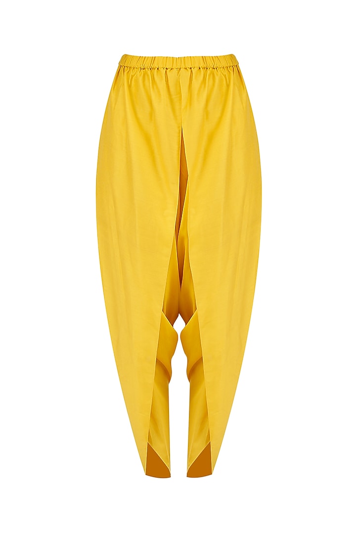 Yellow floral embroidered shirt and dhoti pants set available only at Pernia's Pop Up Shop.