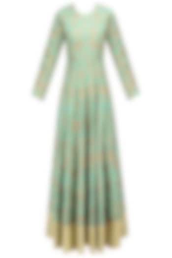 Sea green and gold zari work anarkali available only at Pernia's Pop Up Shop.