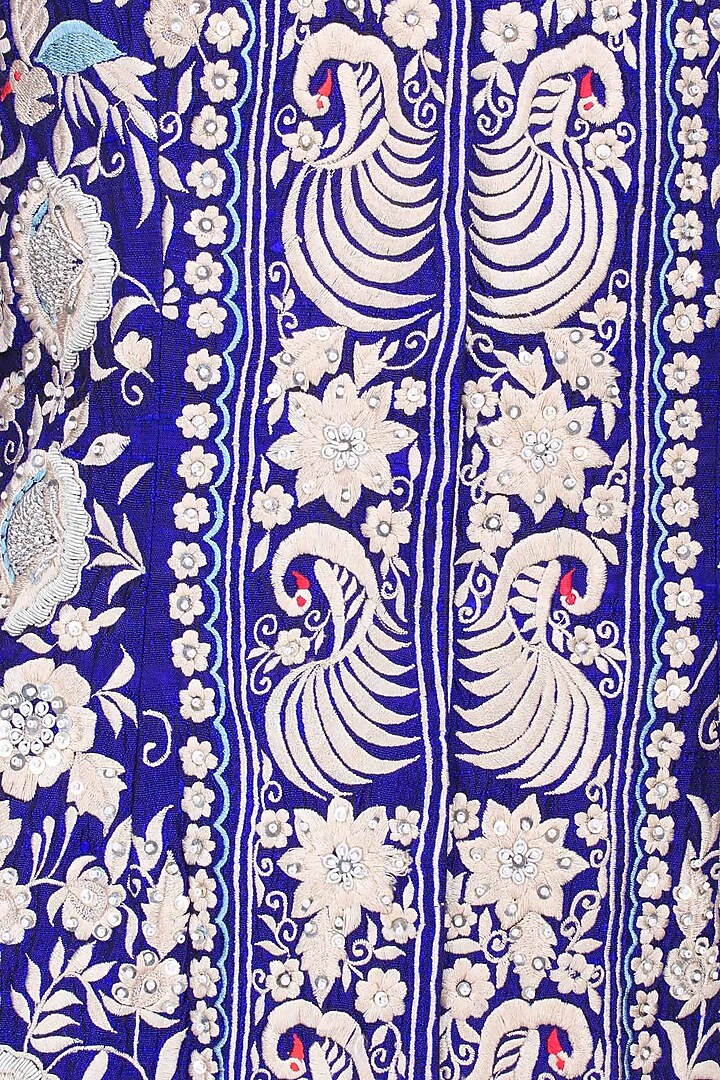 Royal blue thread embroidered jacket kurta with matching dhothi pants available only at Pernia's Pop Up Shop.