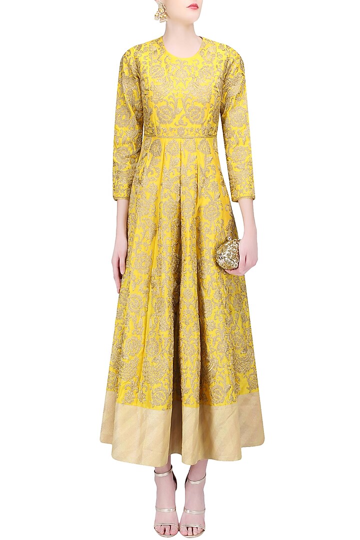 Yellow and gold zari work anarkali available only at Pernia's Pop Up ...