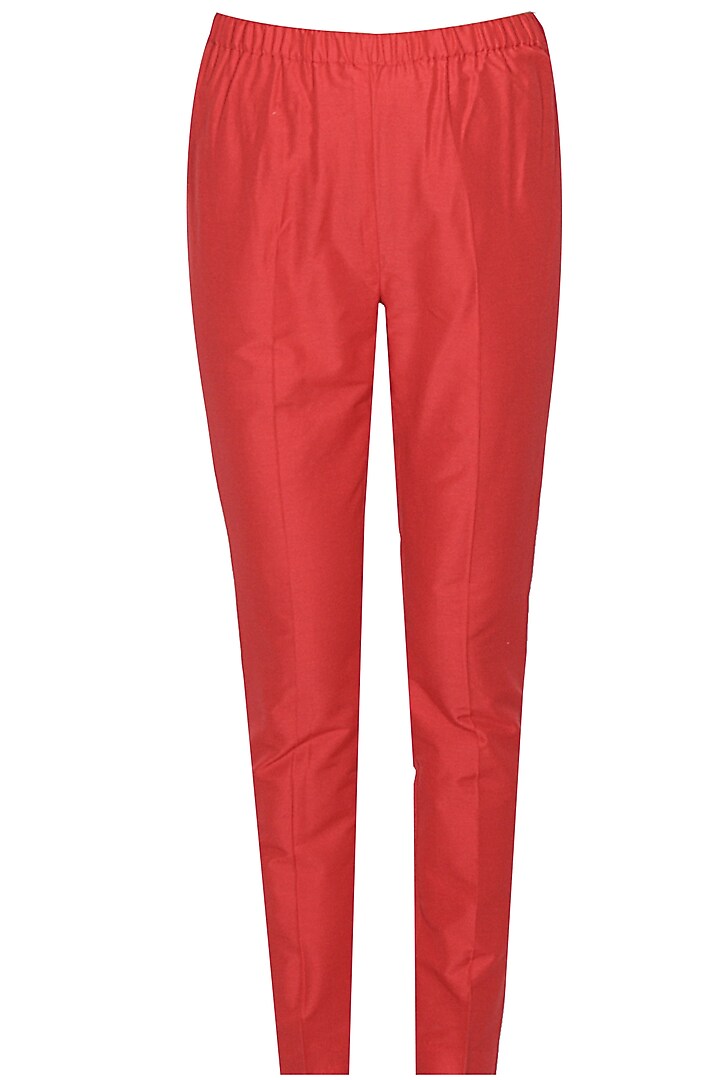 Red floral dabka and pearl work cape and pants set available only at Pernia's Pop Up Shop.