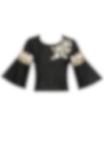 Black floral pearl and dabka embroidered crop top available only at Pernia's Pop Up Shop.