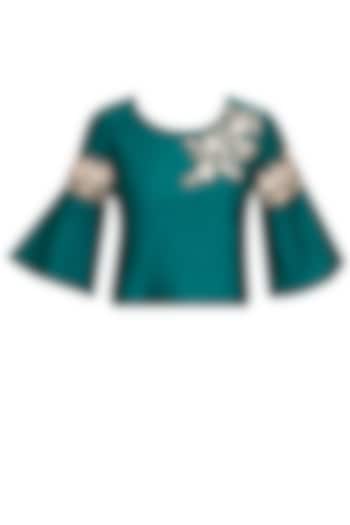 Green floral pearl and dabka embroidered crop top available only at Pernia's Pop Up Shop.