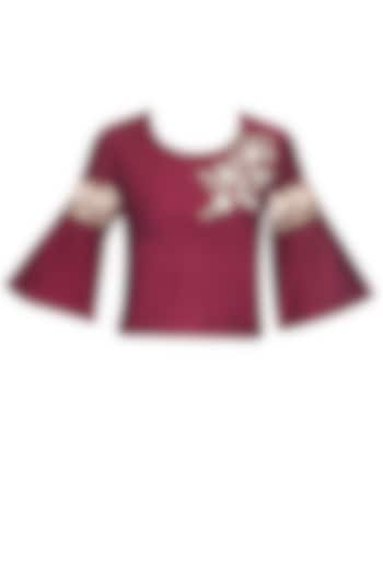 Maroon floral pearl and dabka embroidered crop top available only at Pernia's Pop Up Shop.