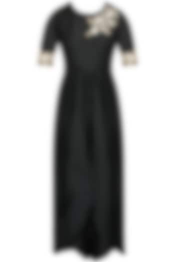 Black floral dabka embroidered jumpsuit available only at Pernia's Pop Up Shop.
