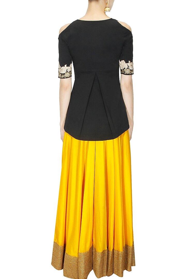 Black floral pearl and dabka embroidered peplum blouse available only at Pernia's Pop Up Shop.