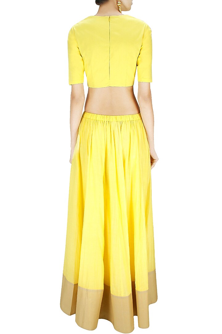 Yellow dabka embroidered lehenga set available only at Pernia's Pop-Up Shop.