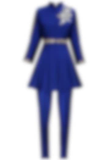 Blue dabka embroidered flared kurta set available only at Pernia's Pop-Up Shop.