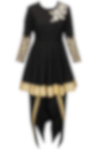 Black embroidered flared kurta with black dhoti pants available only at Pernia's Pop-Up Shop.