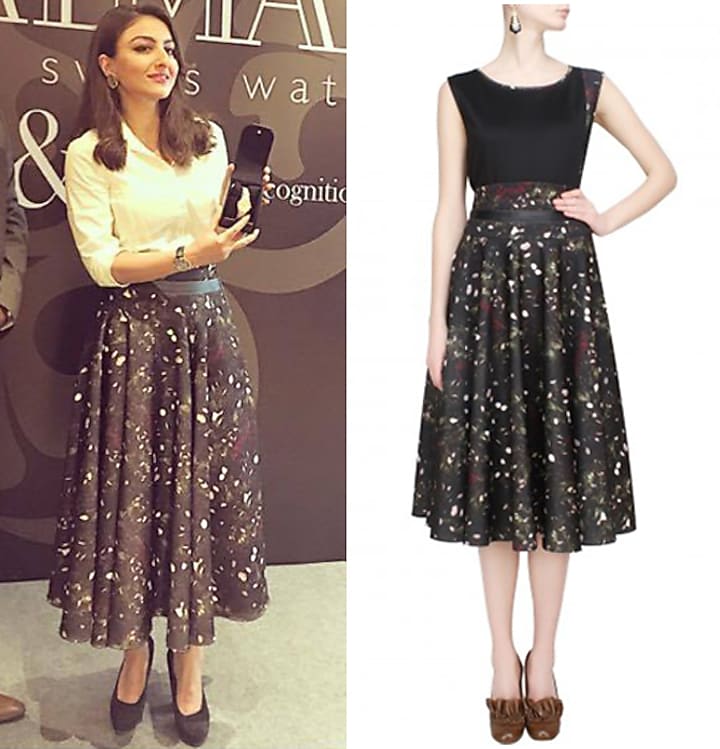 Bhaavya Bhatnagar presents Black, bottle green, white and wine kiem printed skirt with leather belt available only at Pernia's Pop Up Shop.