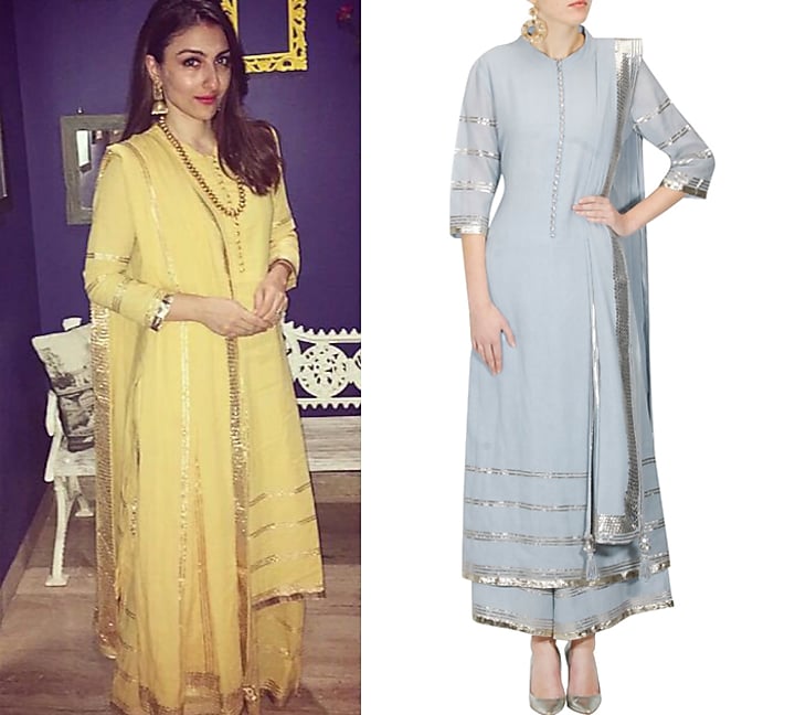 Serenity blue and rose gold gota patti work pakistani kurta and pyajama set available only at Pernia's Pop Up Shop.