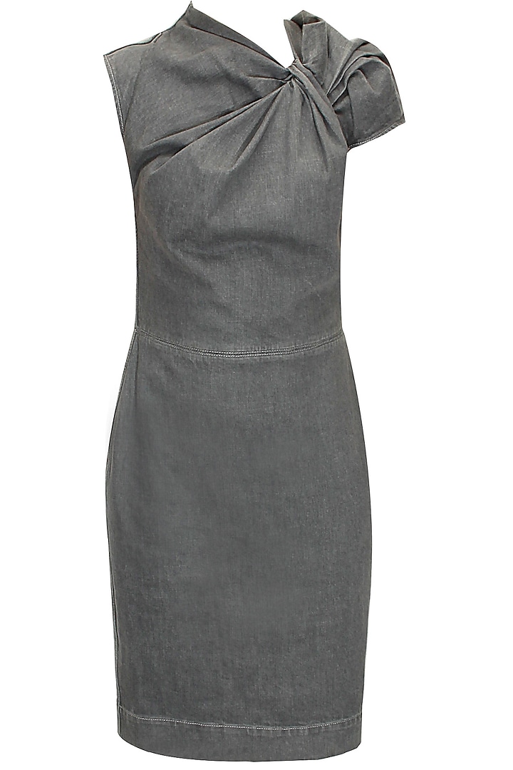 Smoked grey knot denim dress available only at Pernia's Pop-Up Shop.