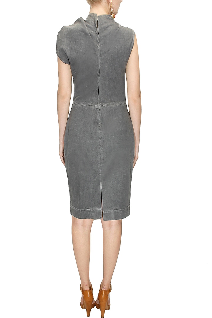 Smoked grey knot denim dress available only at Pernia's Pop-Up Shop.