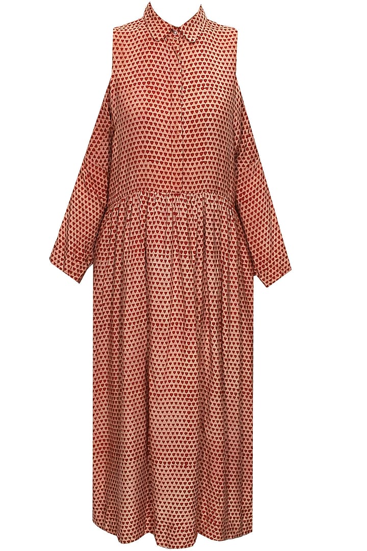 Rust triangle block print dress available only at Pernia's Pop-Up Shop.