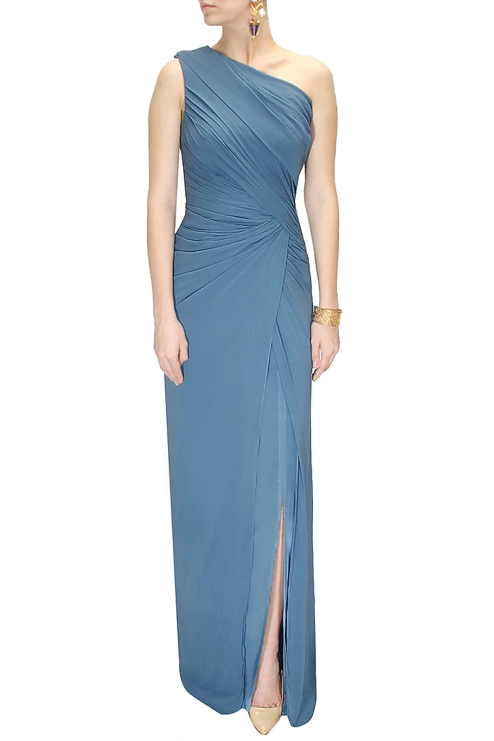 Turquoise blue one shoulder gown available only at Pernia's Pop-Up Shop.