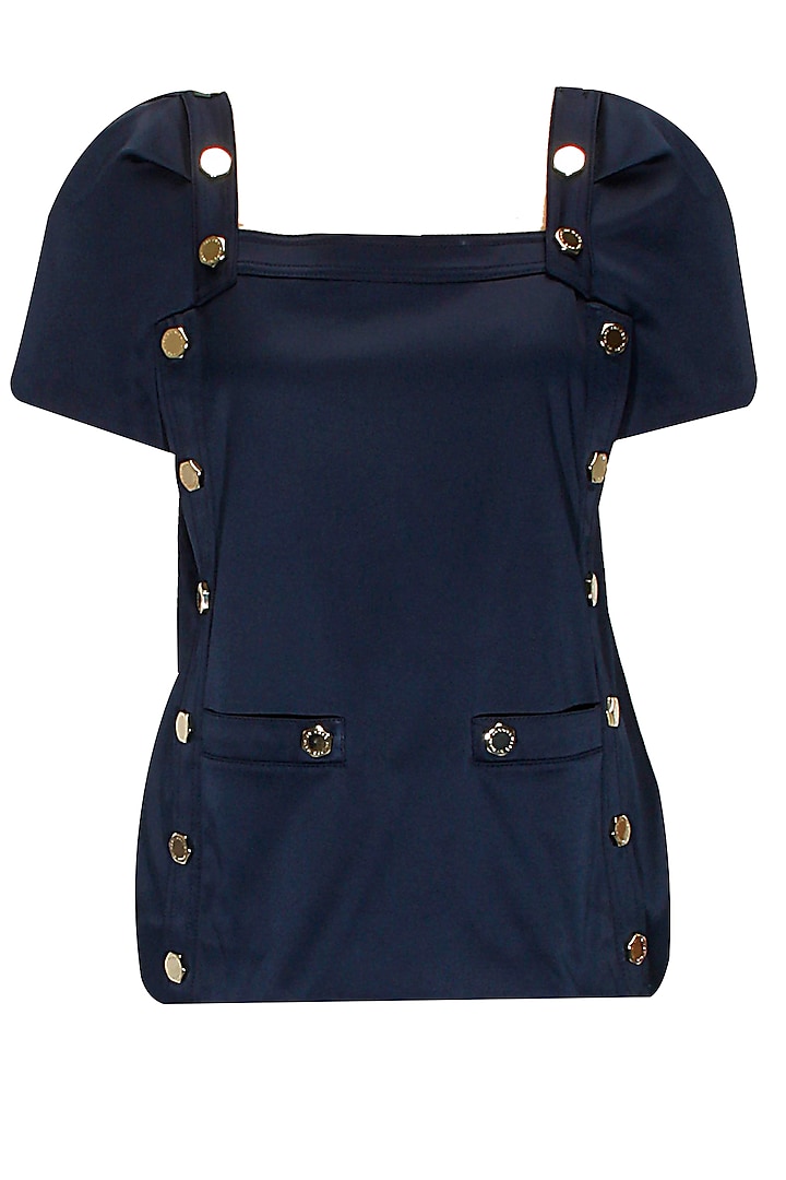 Navy blue button detailed top available only at Pernia's Pop-Up Shop.