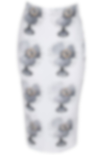 White fan print pencil skirt available only at Pernia's Pop-Up Shop.