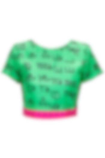 Green tamil print crop top available only at Pernia's Pop-Up Shop.