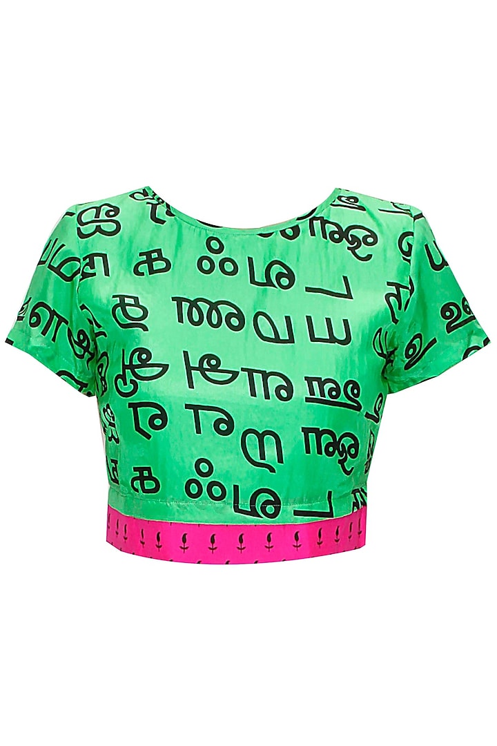 Green tamil print crop top available only at Pernia's Pop-Up Shop.