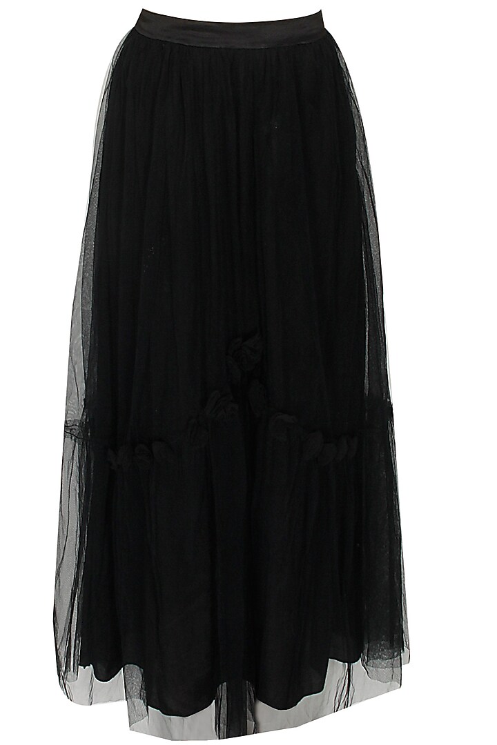 Black floral net flared skirt available only at Pernia's Pop-Up Shop.