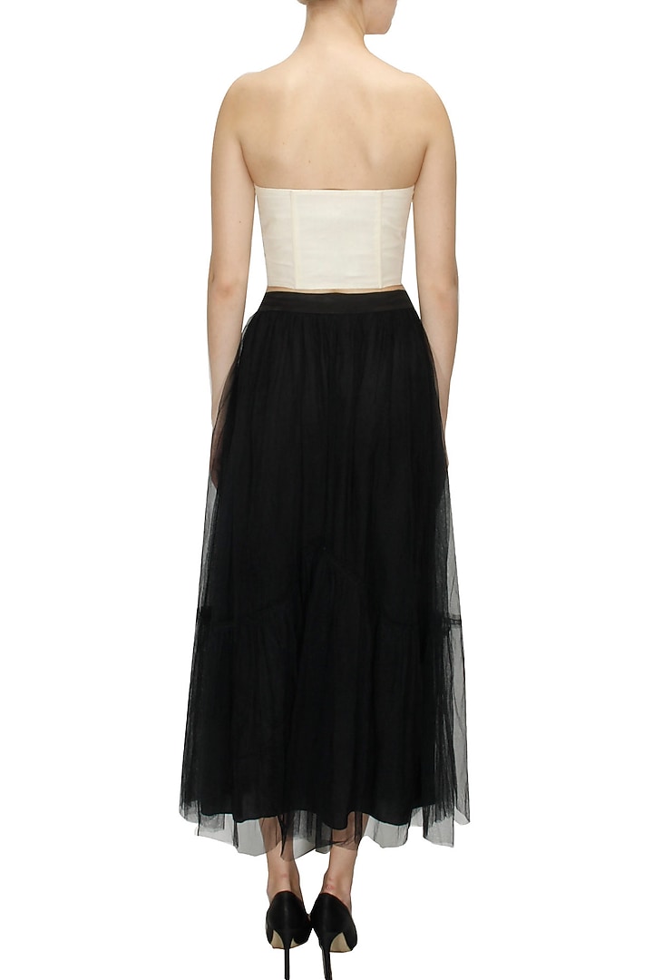 Black floral net flared skirt available only at Pernia's Pop-Up Shop.