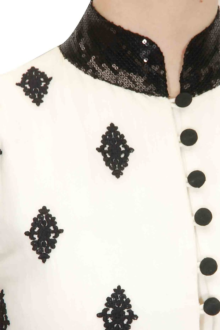 Off white black sequins embellished maxi gown available only at Pernia's Pop-Up Shop.