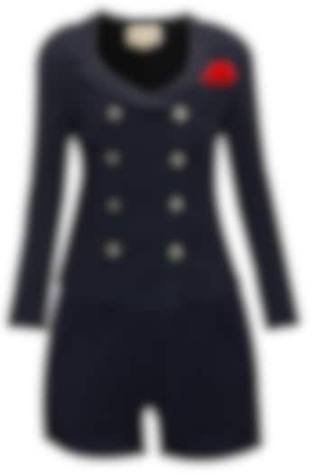 Mapxencars by ridhi and sidhi- Navy blue blazer with navy blue pleated shorts available only at Pernia's Pop-Up Shop.