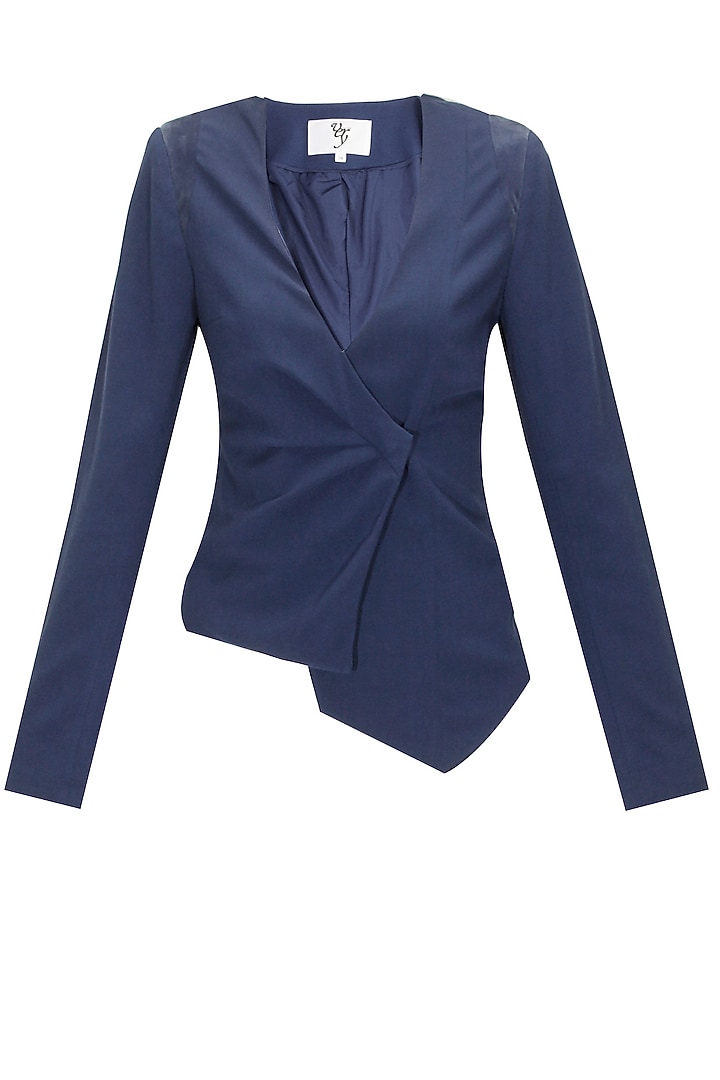Vero Moda- Navy blue overlapped blazer available only at Pernia's