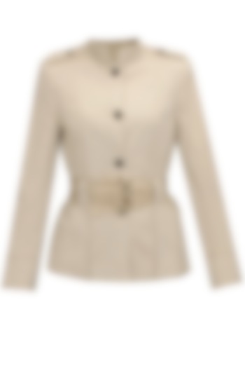Zara- Beige cotton lyocell long jacket available only at Pernia's Pop-Up Shop.