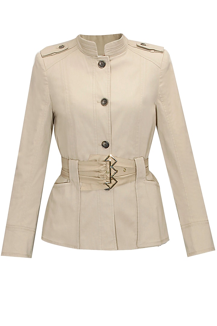 Zara- Beige cotton lyocell long jacket available only at Pernia's Pop-Up Shop.