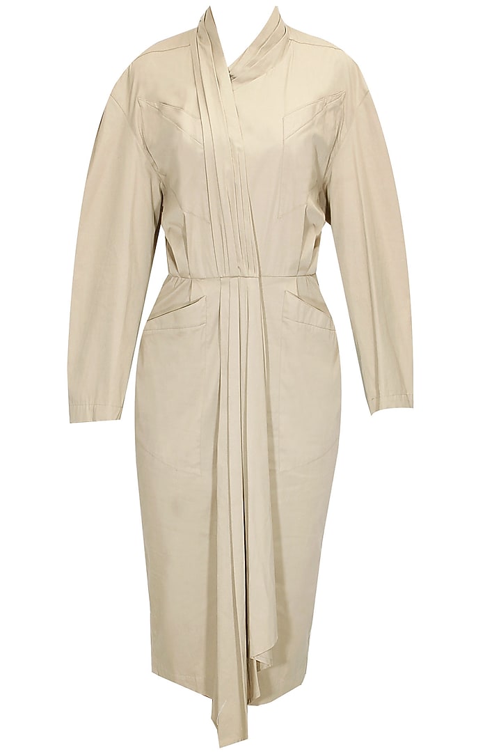 Claire pearone- Khaki pleated trench coat available only at Pernia's Pop-Up Shop.