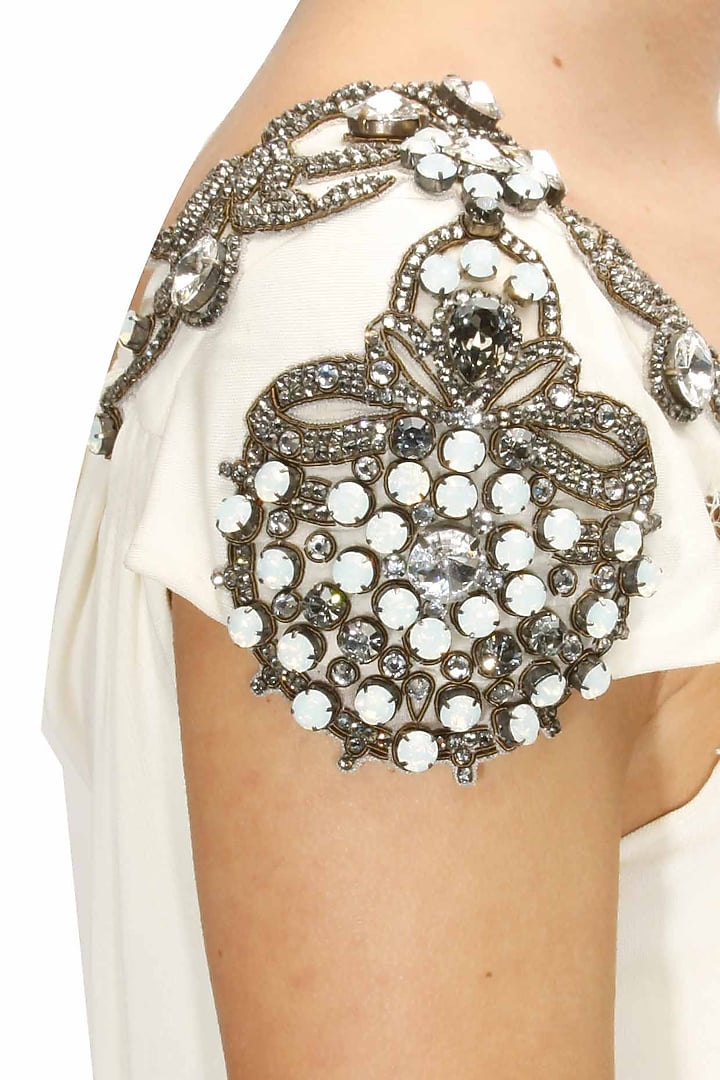 Monisha Jai Singh- Ivory overlapped one shoulder dress available only at Pernia's Pop-Up Shop.