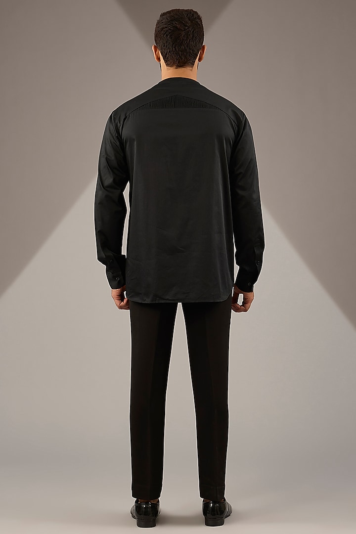 Black Micro Suiting Hand Embroidered Tuxedo Set by Soltee By Sulakshana Monga Men at Pernia's Pop Up Shop