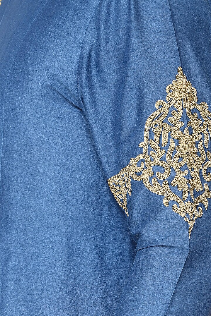 Sapphire blue embroidered kurta with churidar pants available only at Pernia's Pop Up Shop.