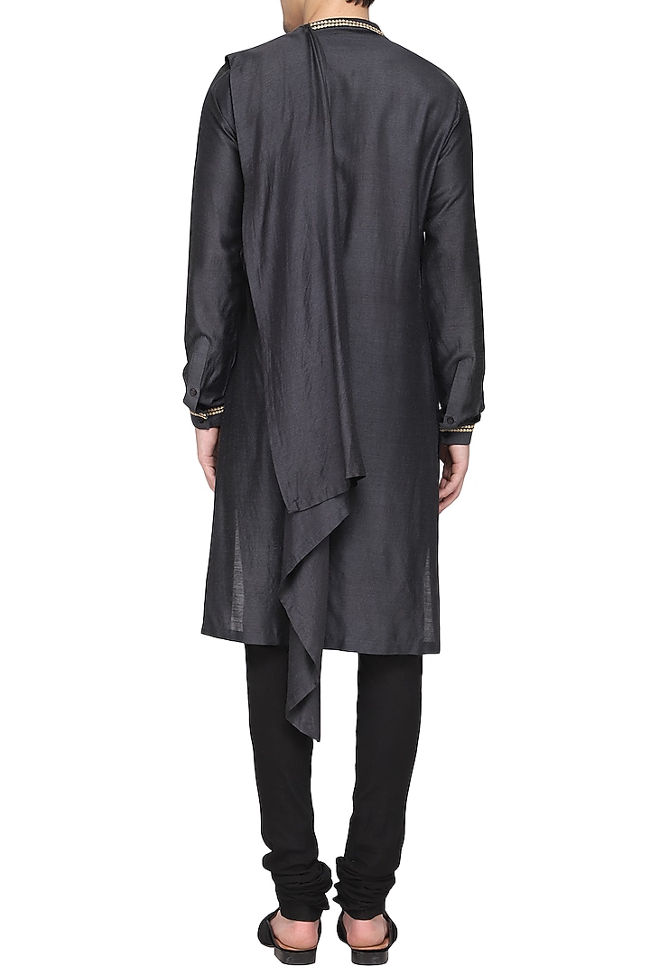 Black embroidered drape kurta with churidar pants available only at Pernia's Pop Up Shop.