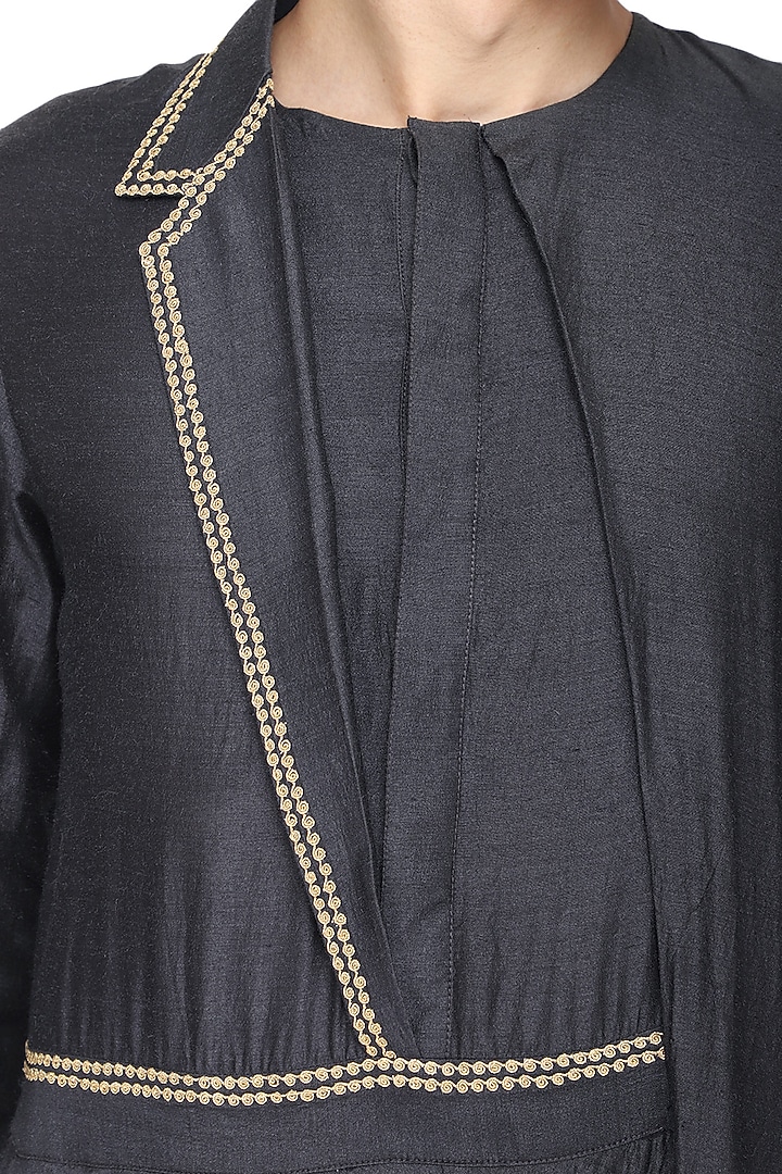 Black embroidered drape kurta with churidar pants available only at Pernia's Pop Up Shop.