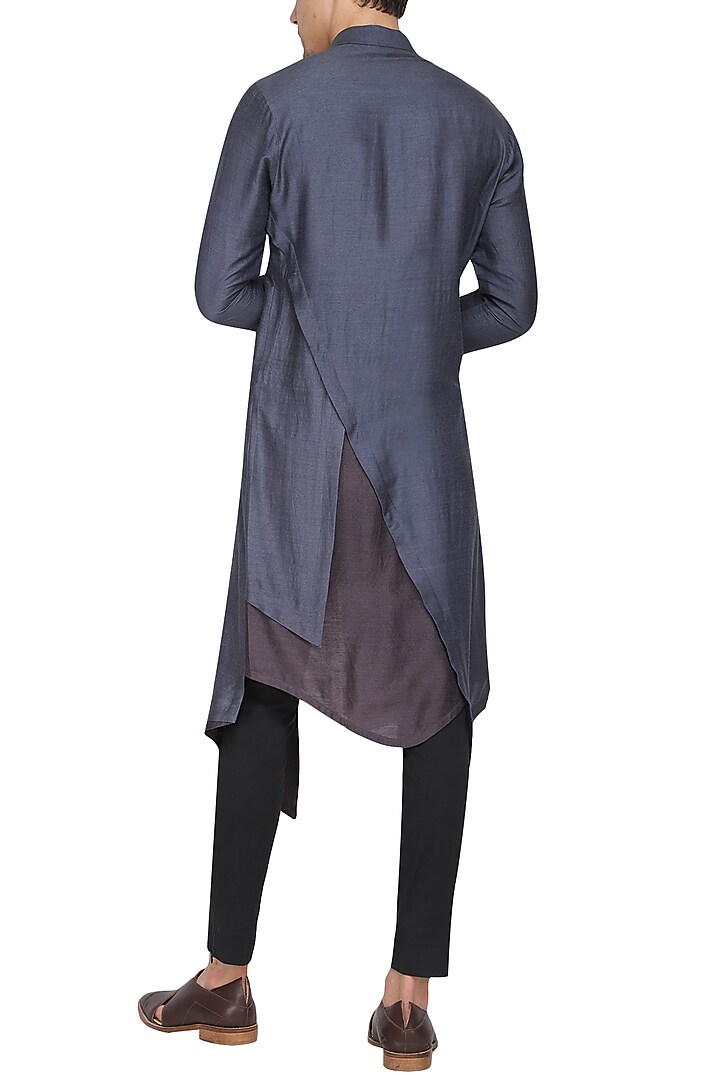Grey digital patch work embroidered kurta with churidar pants available only at Pernia's Pop Up Shop.